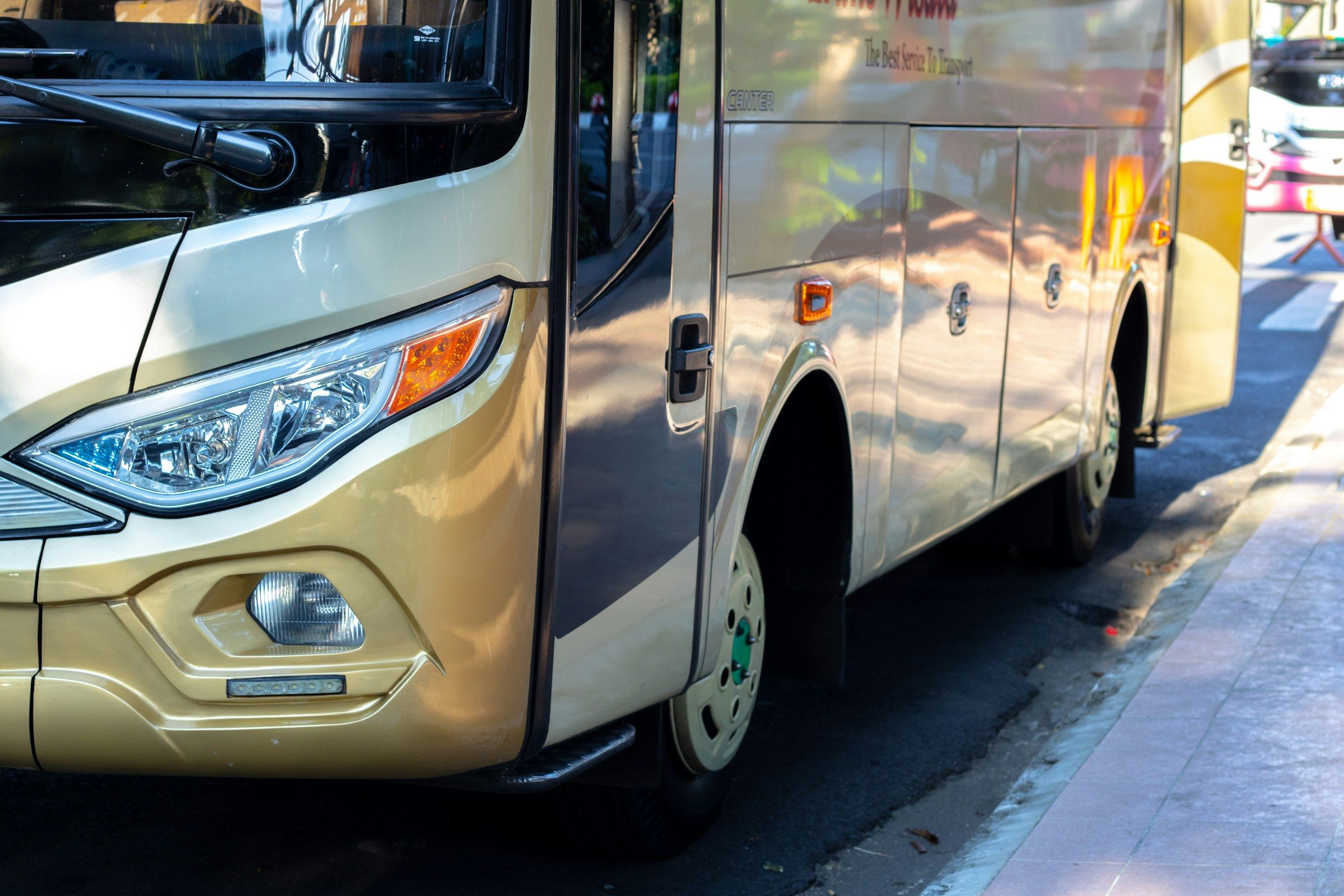 Close up of the front of a coach